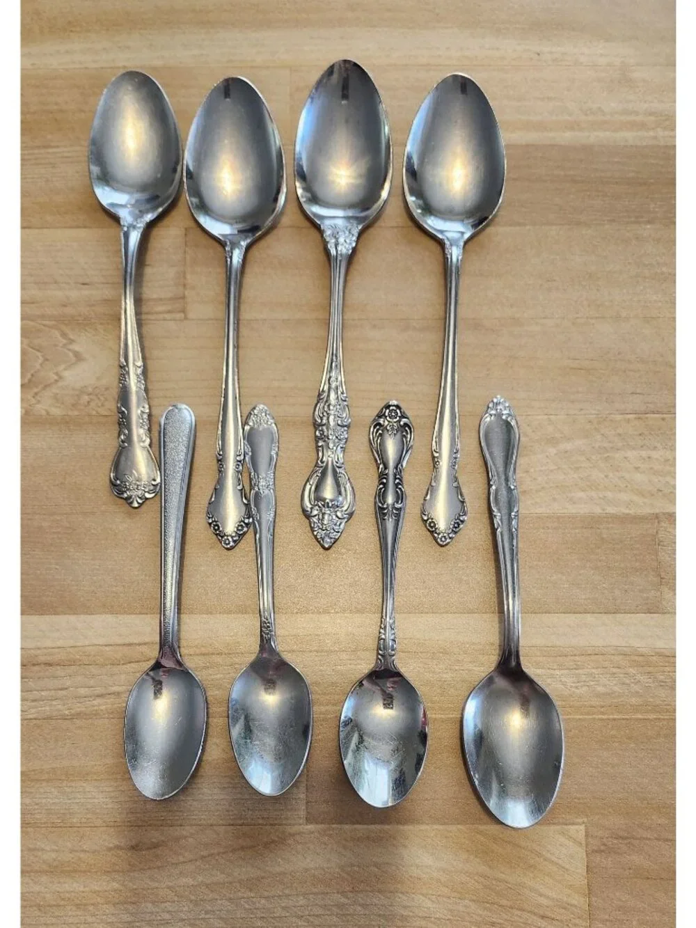 8- Mismatched Stainless Steel Teaspoons Cutlery Flatware Various Designs